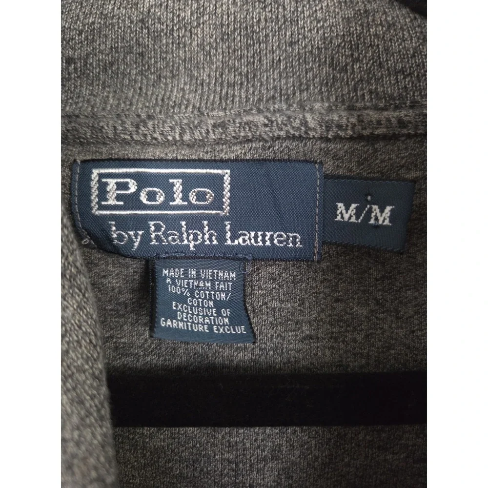 Polo Ralph Lauren Shawl Collar Pullover‎ Sweater Men's Medium Gray W Purple Pony